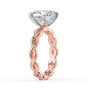 The Elysande Ring – Cushion Solitaire with Braided Band in 18K White Gold and Rose Gold – The Jewel Concierge