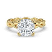 The Elysande Ring – Cushion Solitaire with Braided Band in 14K Yellow Gold – The Jewel Concierge