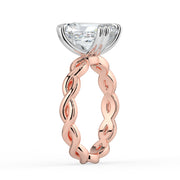 The Elysande Ring – Radiant Solitaire with Braided Band in 18K White Gold and Rose Gold – The Jewel Concierge