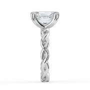 The Elysande Ring – Radiant Solitaire with Braided Band in 18K White Gold – The Jewel Concierge