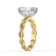 The Elysande Ring – Radiant Solitaire with Braided Band in 18K White Gold and Yellow Gold – The Jewel Concierge