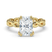 The Elysande Ring – Radiant Solitaire with Braided Band in 14K Yellow Gold – The Jewel Concierge