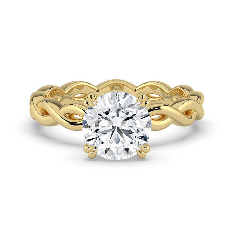 The Elysande Ring – Round Solitaire with Braided Band in 14K Yellow Gold – The Jewel Concierge