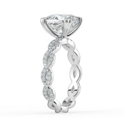 The Elysande Ring – Cushion Solitaire with Braided Pavé Band in 14K White Gold and Yellow Gold – The Jewel Concierge