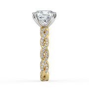 The Elysande Ring – Cushion Solitaire with Braided Pavé Band in Platinum – The Jewel Concierge
