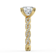 The Elysande Ring – Cushion Solitaire with Braided Pavé Band in 18K Yellow Gold – The Jewel Concierge