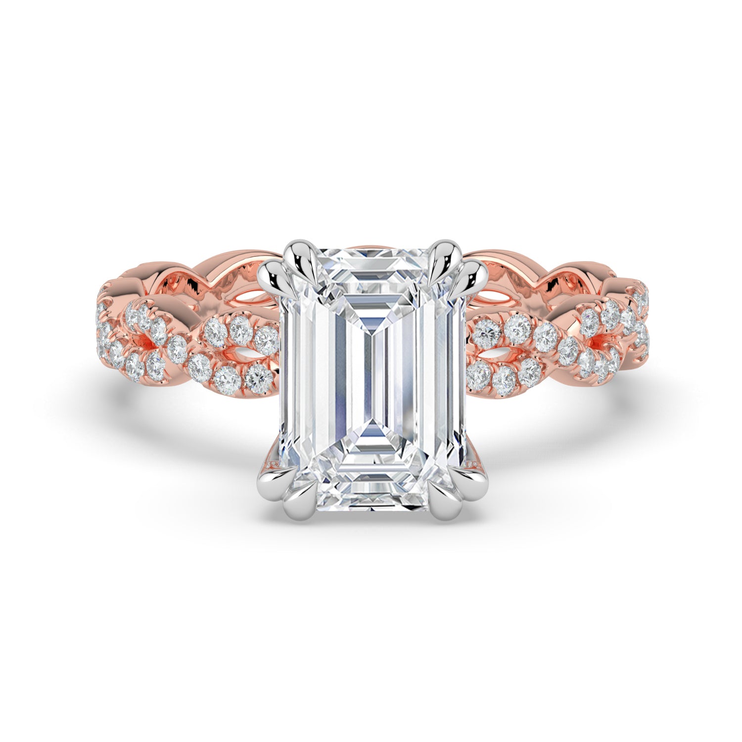 The Elysande Ring - Emerald Solitaire with Braided Pavé Band