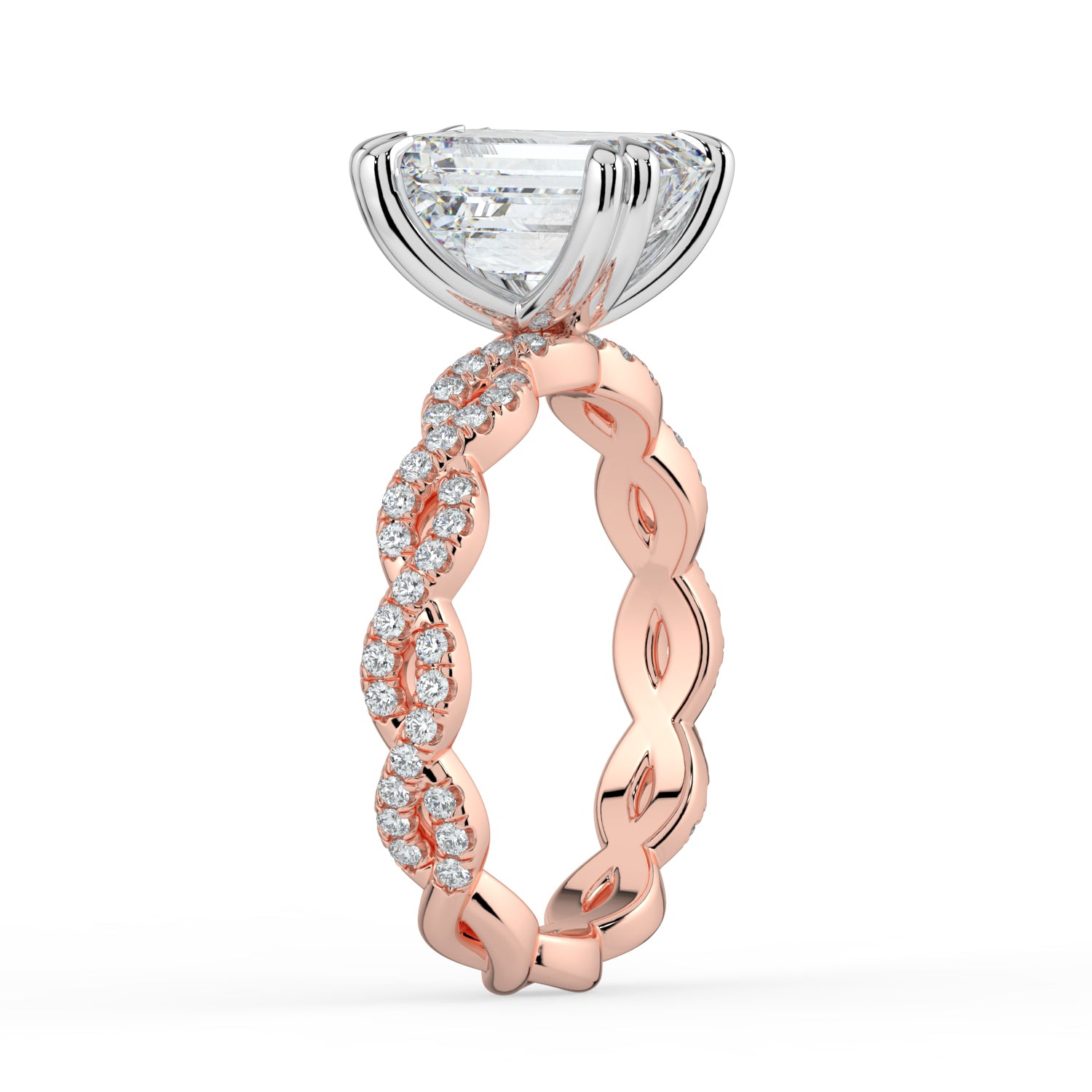 The Elysande Ring - Emerald Solitaire with Braided Pavé Band