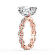 The Elysande Ring – Emerald Solitaire with Braided Pavé Band in 18K White Gold and Rose Gold – The Jewel Concierge