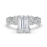 The Elysande Ring – Emerald Solitaire with Braided Pavé Band – The Jewel Concierge