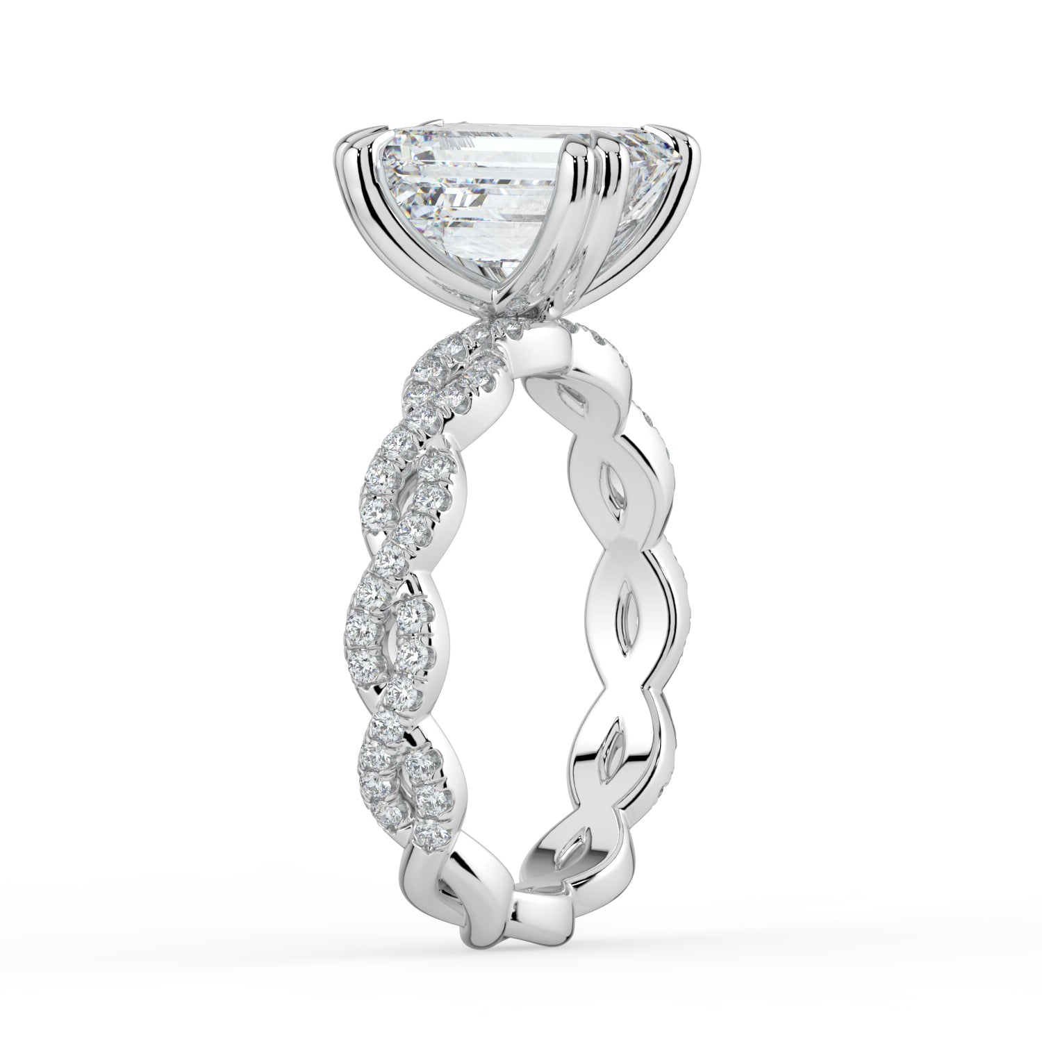 The Elysande Ring - Emerald Solitaire with Braided Pavé Band