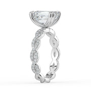 The Elysande Ring – Emerald Solitaire with Braided Pavé Band in 14K White Gold and Yellow Gold – The Jewel Concierge