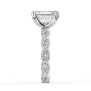The Elysande Ring – Emerald Solitaire with Braided Pavé Band in 18K White Gold – The Jewel Concierge