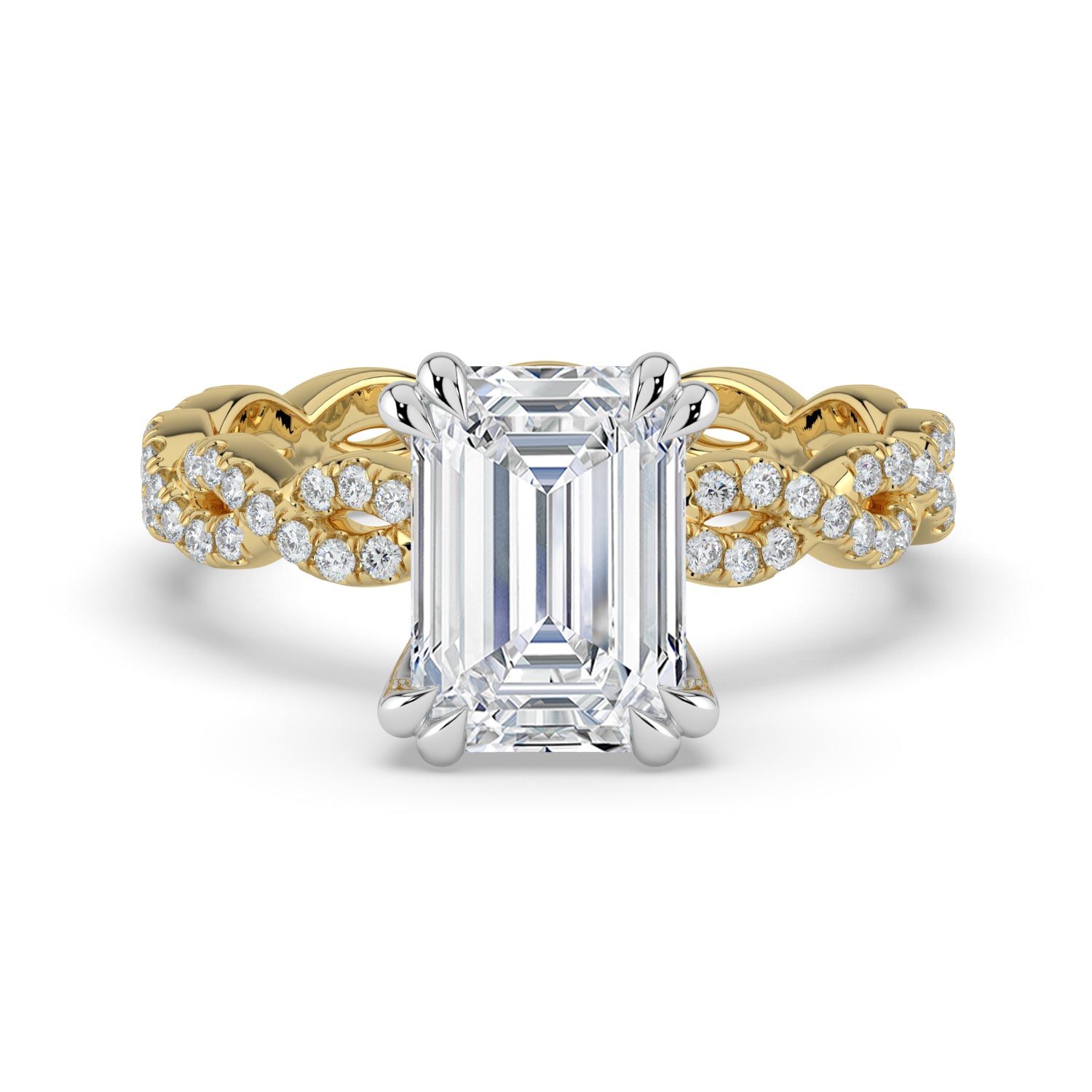 The Elysande Ring - Emerald Solitaire with Braided Pavé Band