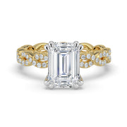The Elysande Ring – Emerald Solitaire with Braided Pavé Band – The Jewel Concierge