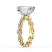 The Elysande Ring – Emerald Solitaire with Braided Pavé Band in 18K White Gold and Yellow Gold – The Jewel Concierge