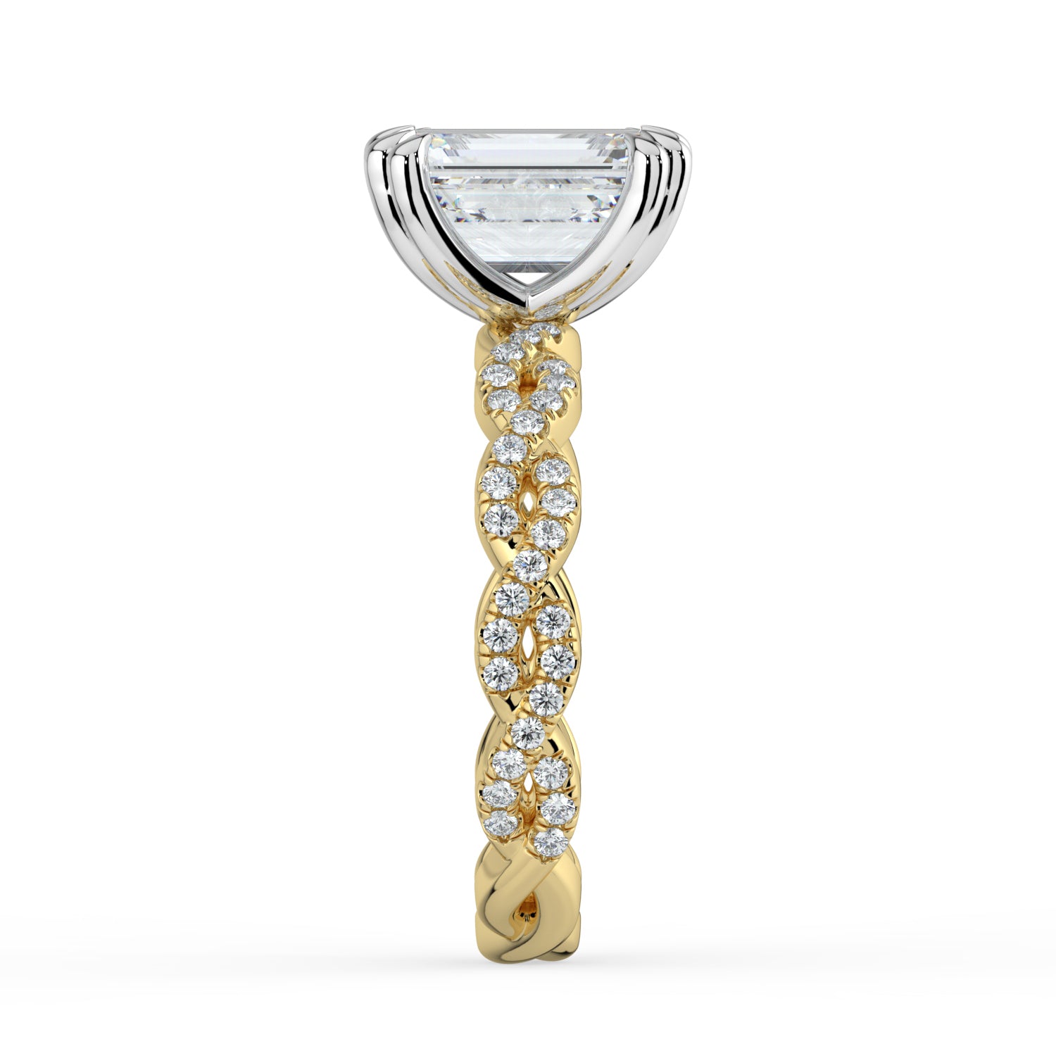 The Elysande Ring - Emerald Solitaire with Braided Pavé Band