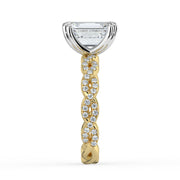 The Elysande Ring – Emerald Solitaire with Braided Pavé Band in Platinum – The Jewel Concierge