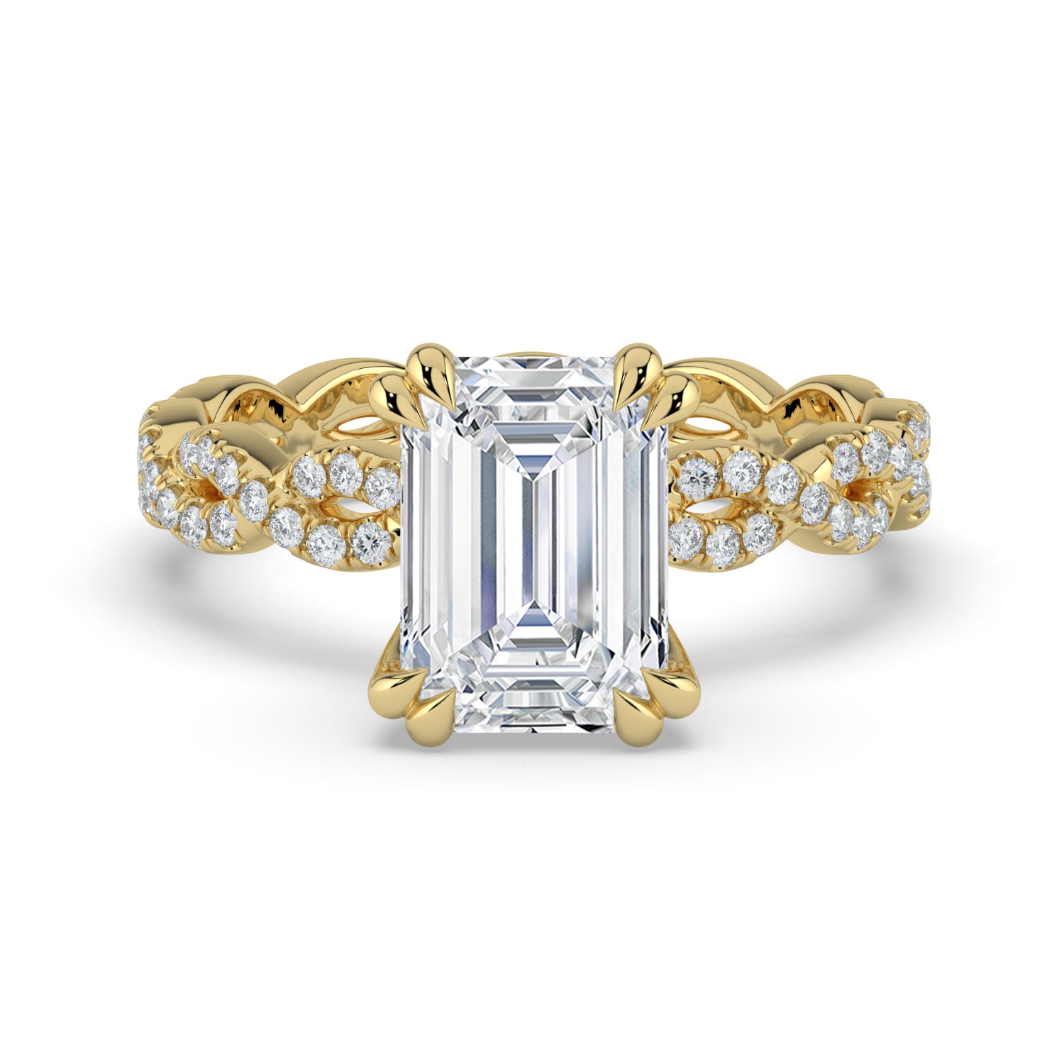 The Elysande Ring - Emerald Solitaire with Braided Pavé Band