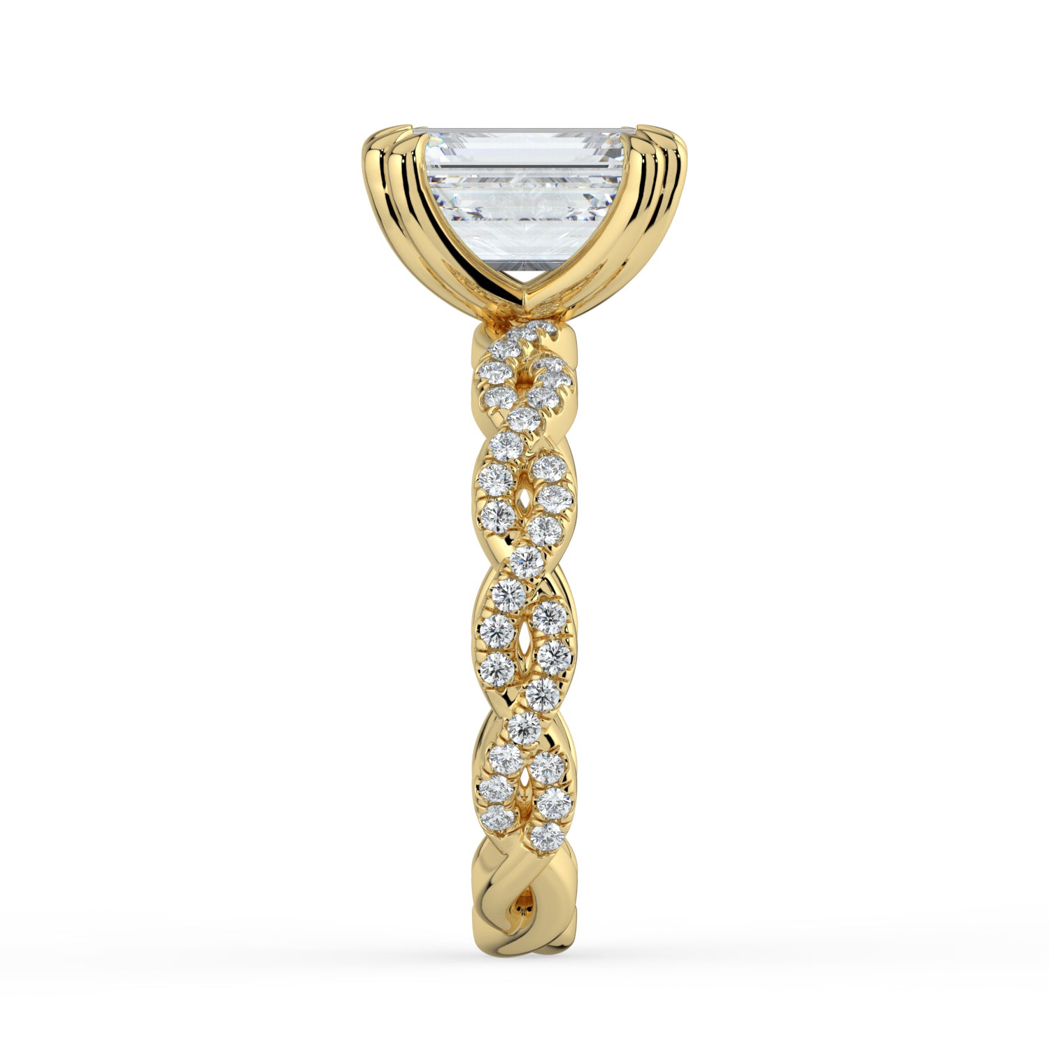 The Elysande Ring - Emerald Solitaire with Braided Pavé Band