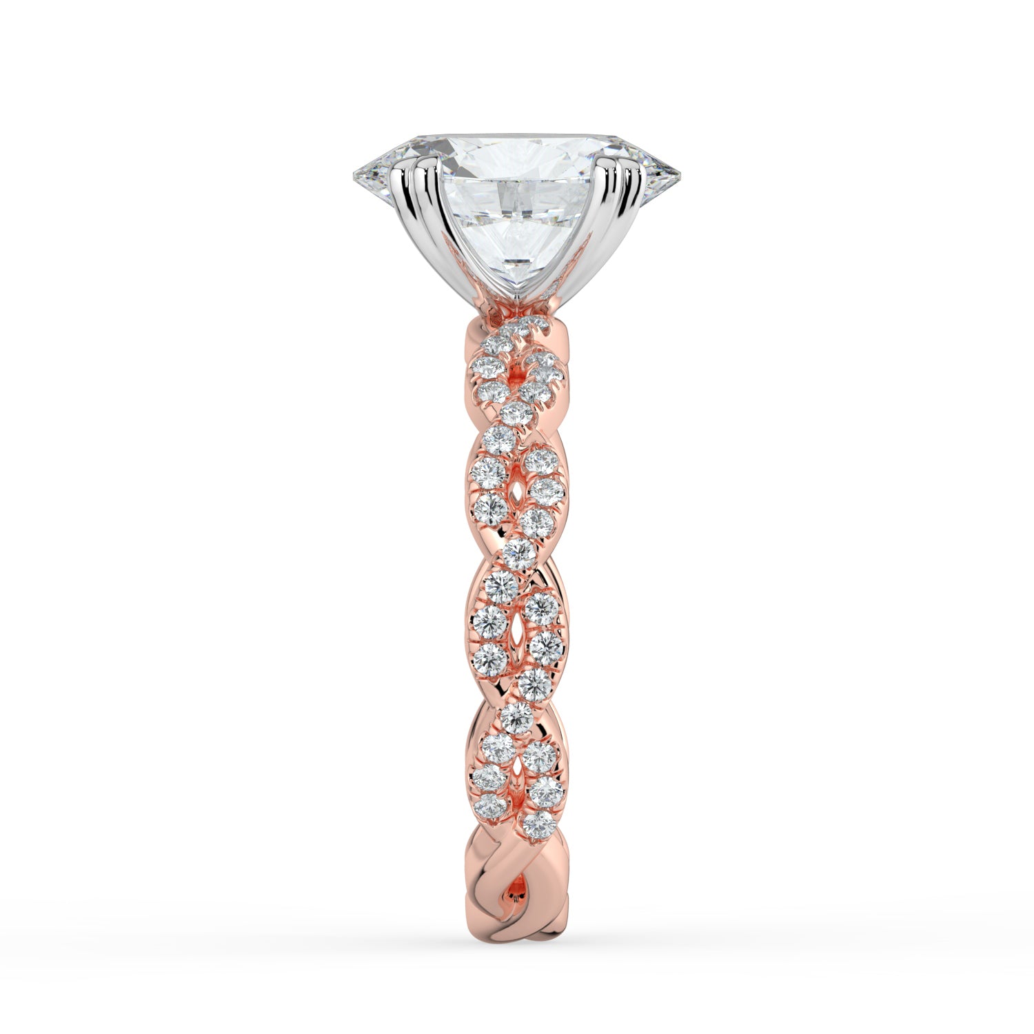 The Elysande Ring - Oval Solitaire with Braided Pavé Band