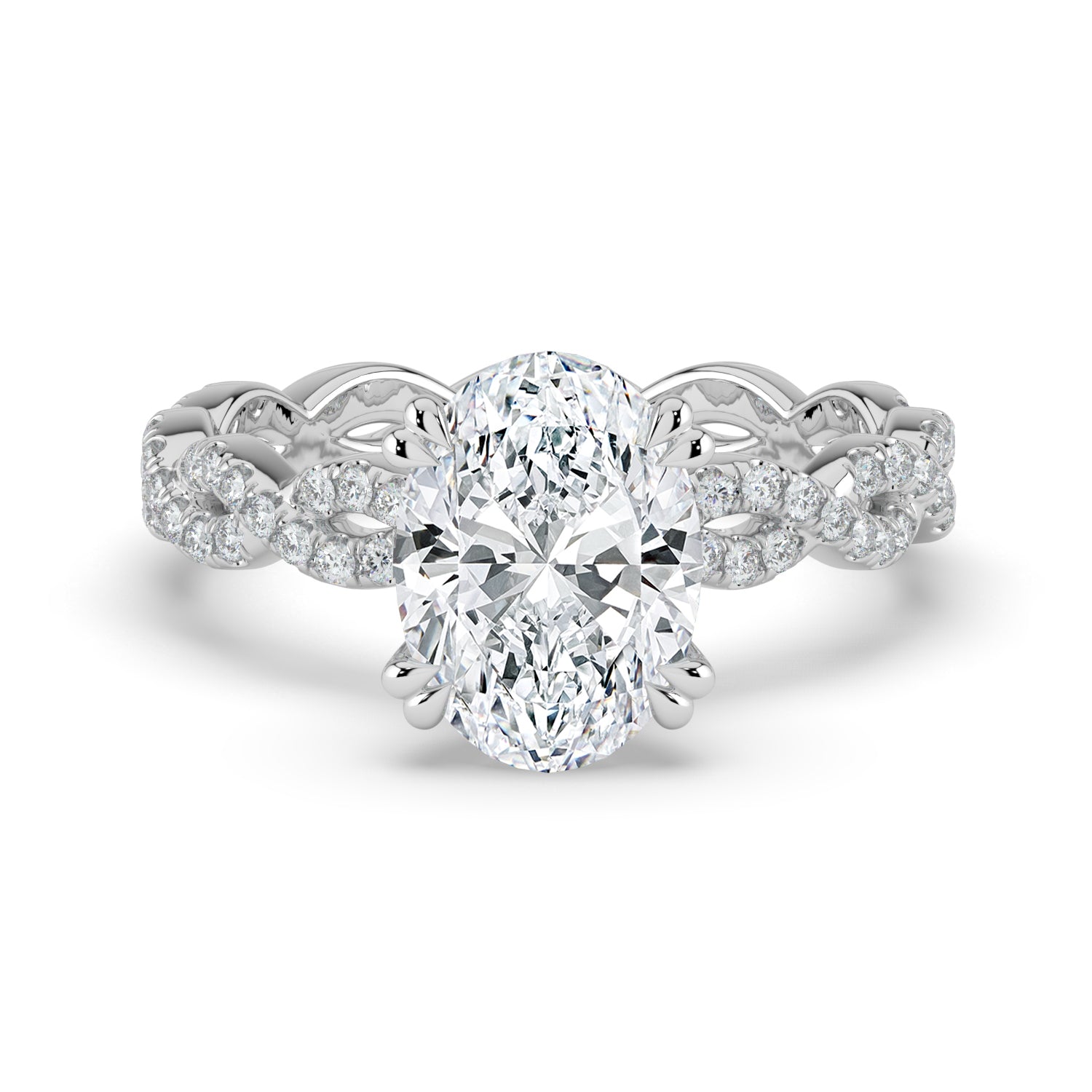 The Elysande Ring - Oval Solitaire with Braided Pavé Band