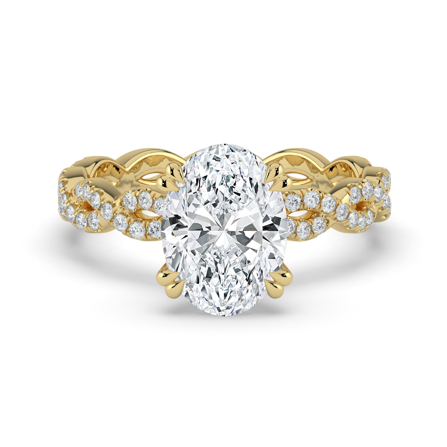 The Elysande Ring - Oval Solitaire with Braided Pavé Band