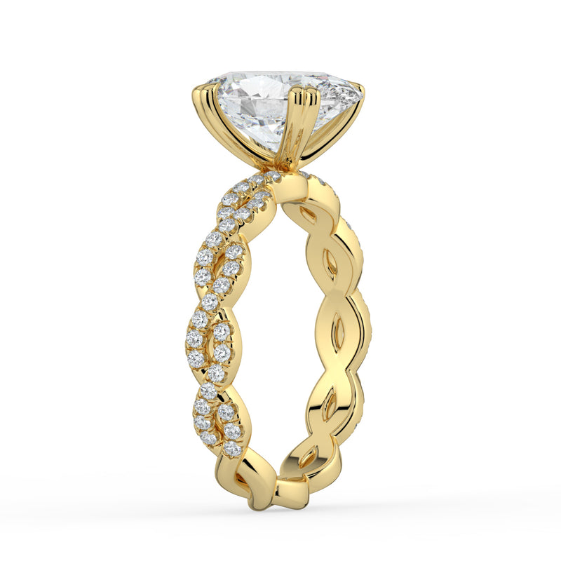 The Elysande Ring - Oval Solitaire with Braided Pavé Band