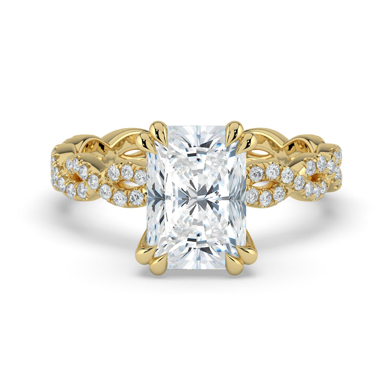The Elysande Ring — Radiant Solitaire with Braided Pavé Band Lab-Grown Diamond Engagement Ring in Yellow Gold | The Jewel Concierge