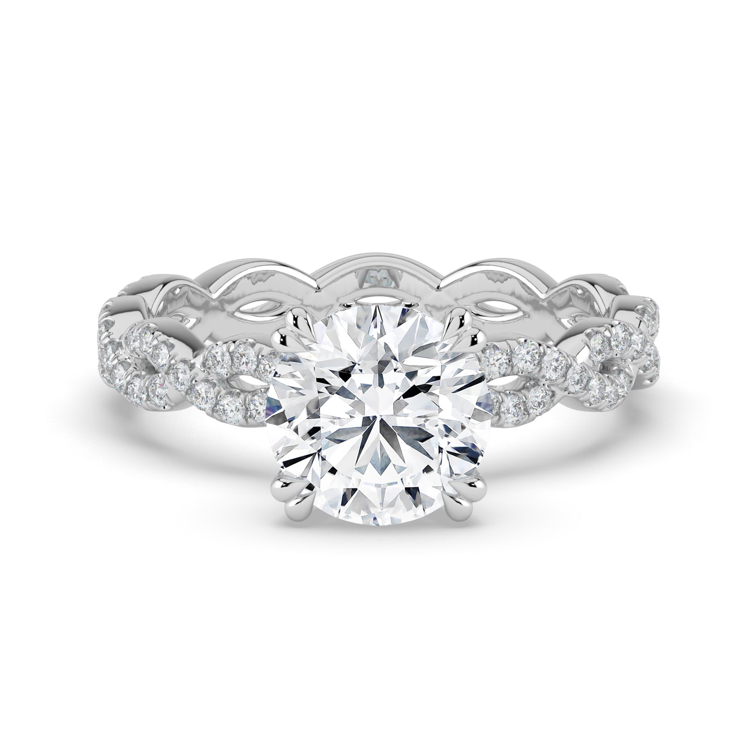 The Elysande Ring - Round Solitaire with Braided Pavé Band