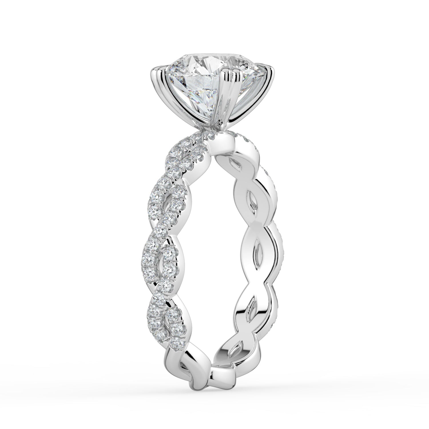 The Elysande Ring - Round Solitaire with Braided Pavé Band