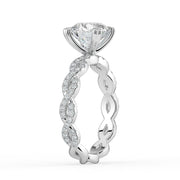 The Elysande Ring – Round Solitaire with Braided Pavé Band in 14K White Gold and Yellow Gold – The Jewel Concierge