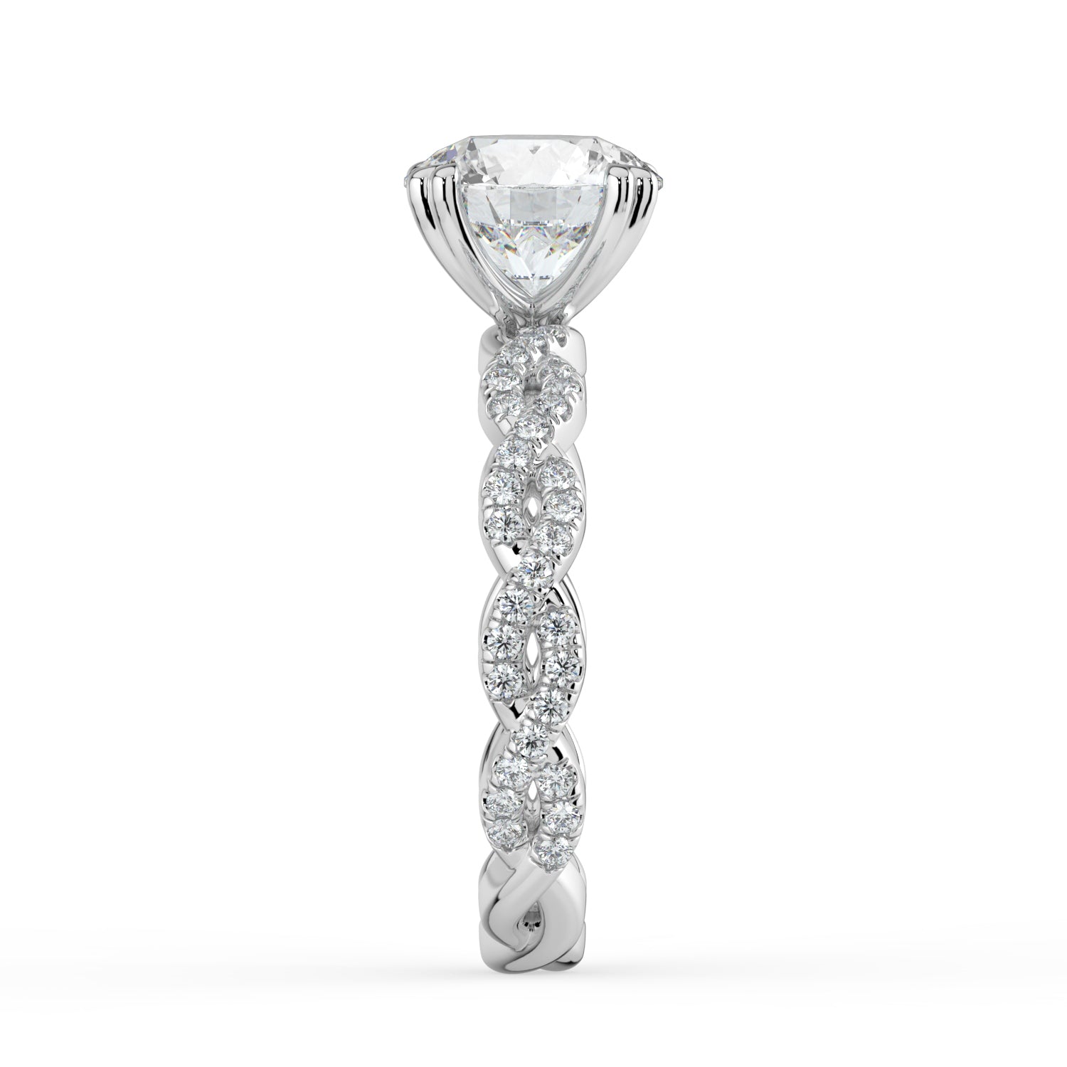 The Elysande Ring - Round Solitaire with Braided Pavé Band