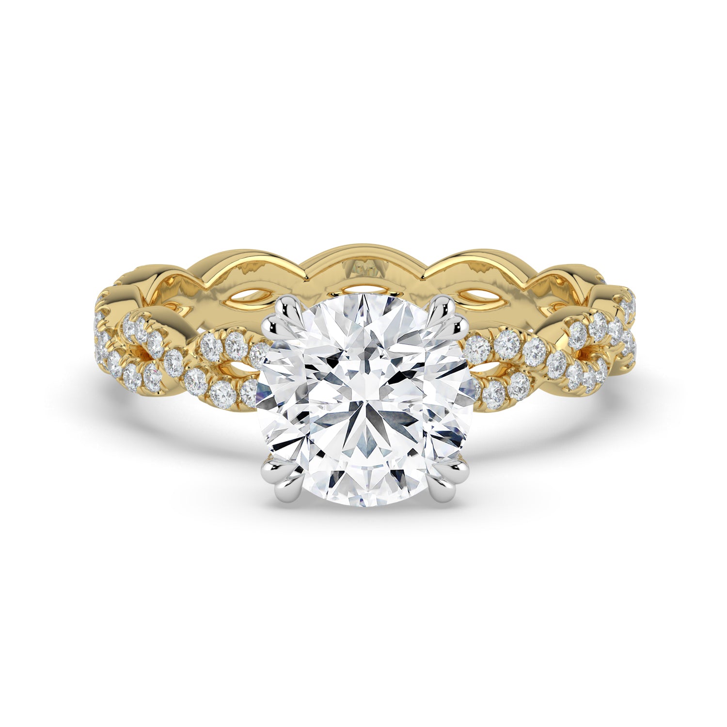 The Elysande Ring - Round Solitaire with Braided Pavé Band