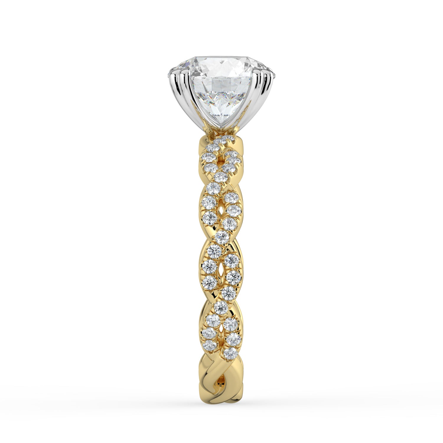 The Elysande Ring - Round Solitaire with Braided Pavé Band