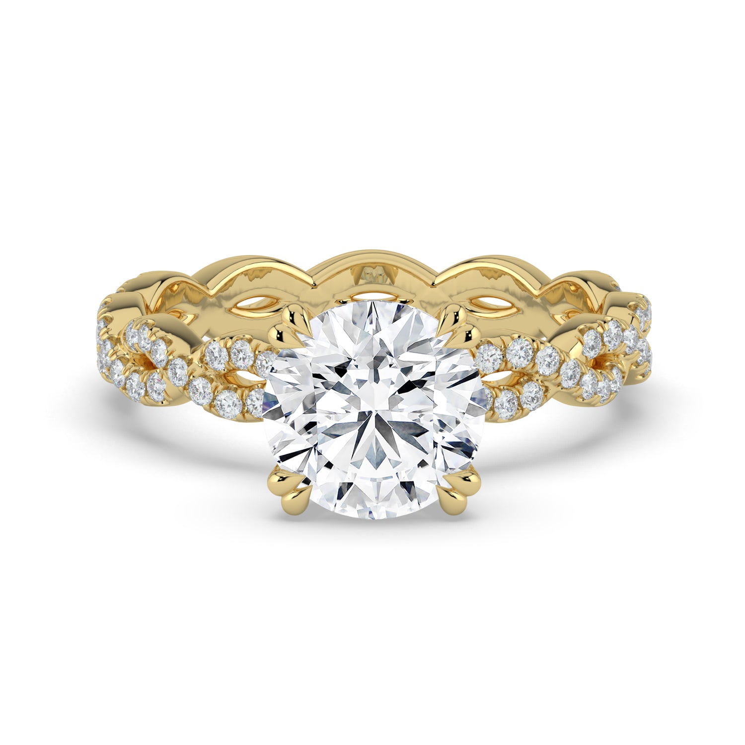 The Elysande Ring - Round Solitaire with Braided Pavé Band
