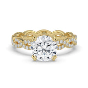 The Elysande Ring – Round Solitaire with Braided Pavé Band in 14K Yellow Gold – The Jewel Concierge