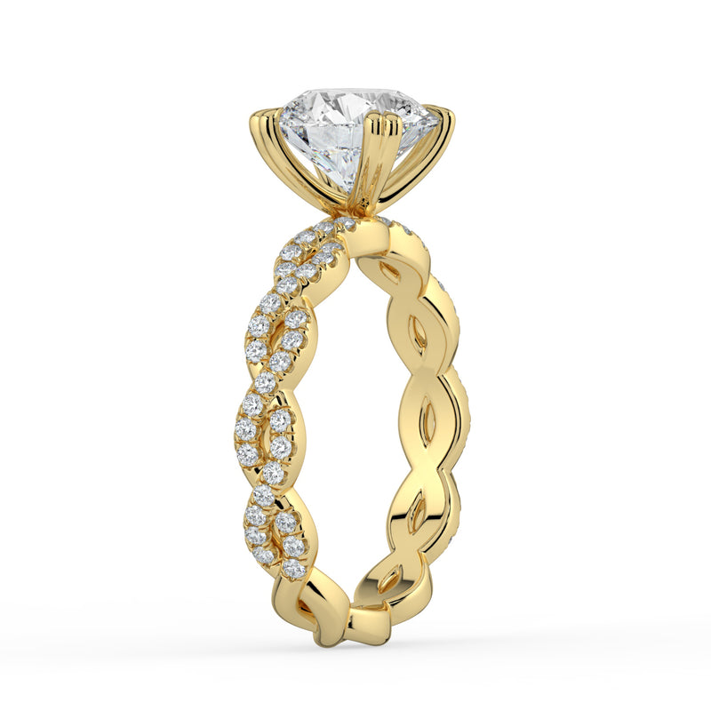 The Elysande Ring - Round Solitaire with Braided Pavé Band