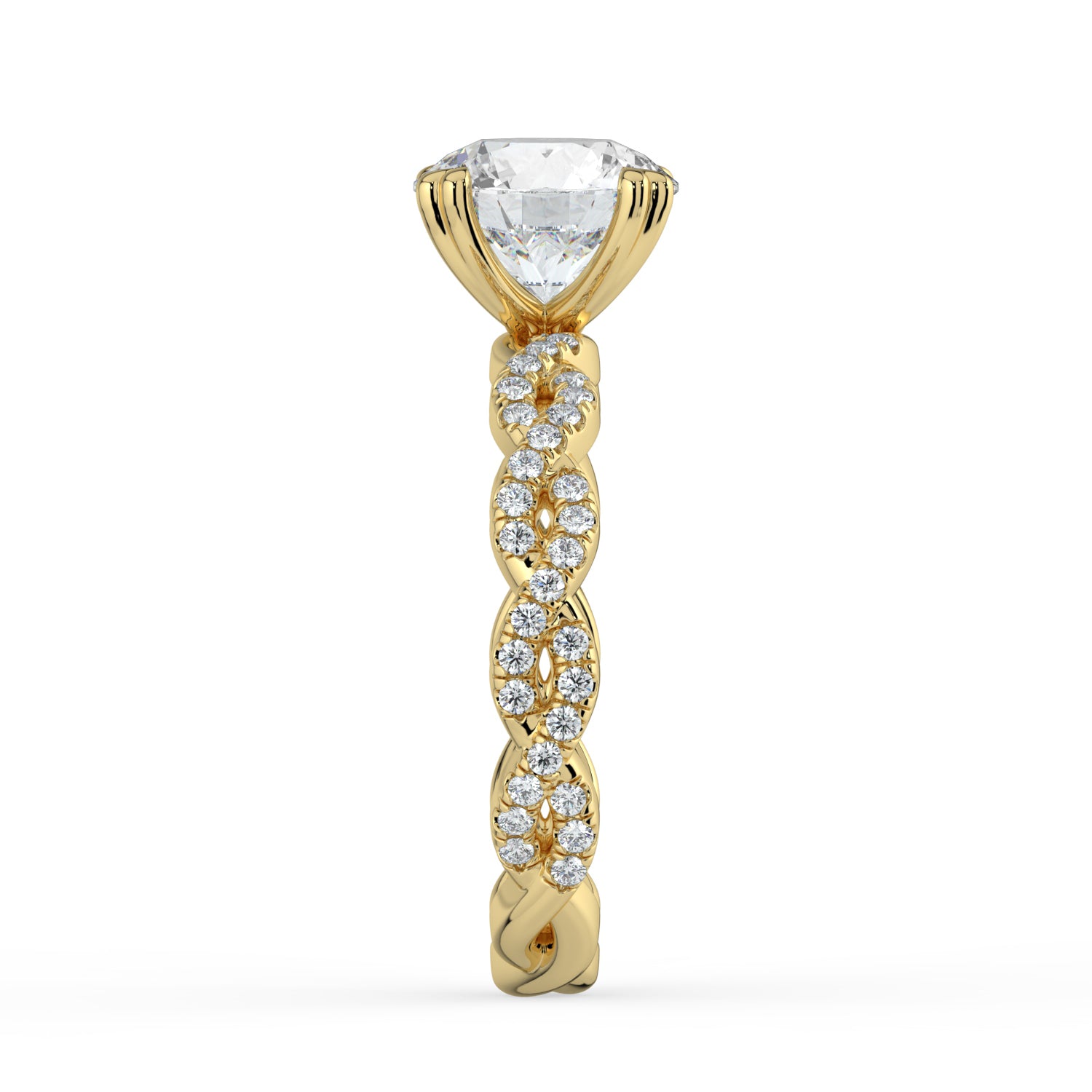 The Elysande Ring - Round Solitaire with Braided Pavé Band