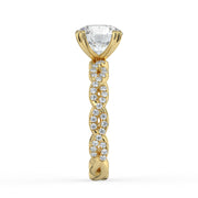 The Elysande Ring – Round Solitaire with Braided Pavé Band in 18K Yellow Gold – The Jewel Concierge