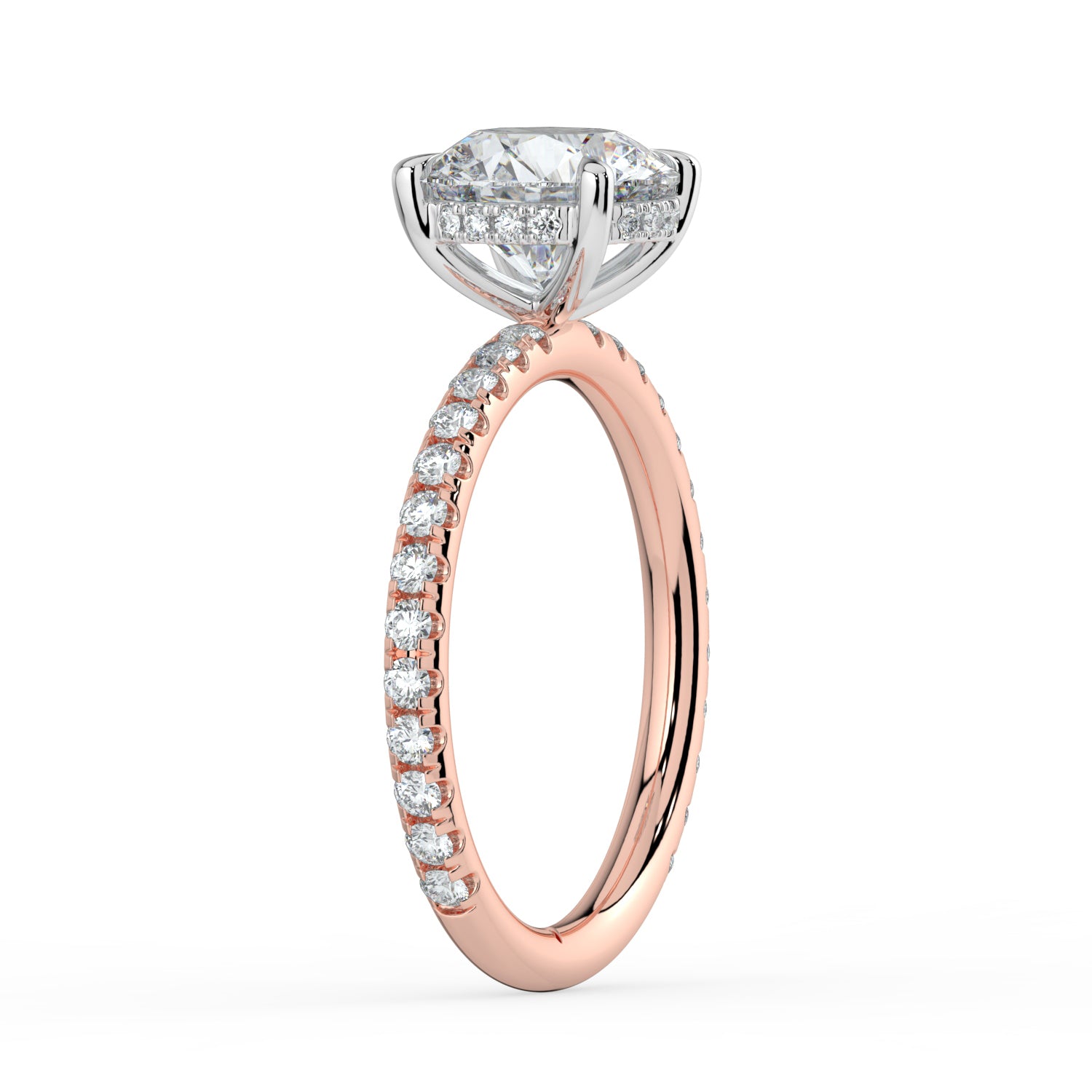 The Phoenix Ring - 2.00 ct. 4 Claw Round Solitaire with Hidden Halo & Pavé Band