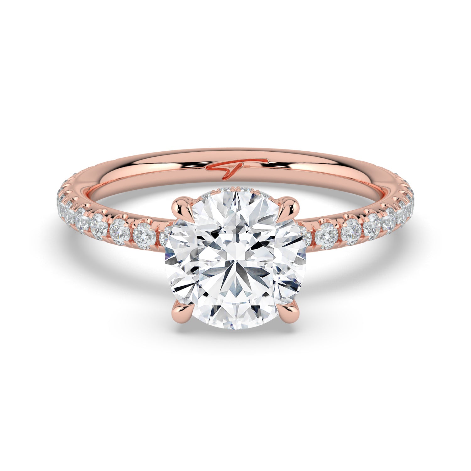 The Phoenix Ring - 2.00 ct. 4 Claw Round Solitaire with Hidden Halo & Pavé Band