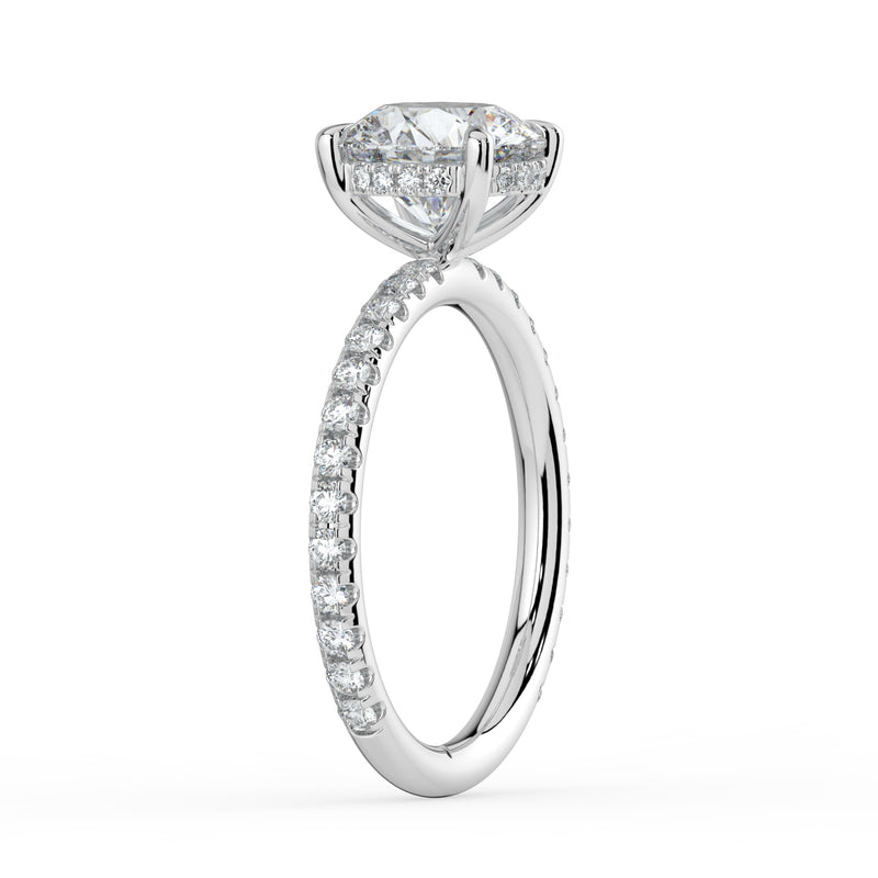 The Phoenix Ring – 4 Claw Round Solitaire with Hidden Halo & Pavé Band in 14K Rose Gold – The Jewel Concierge