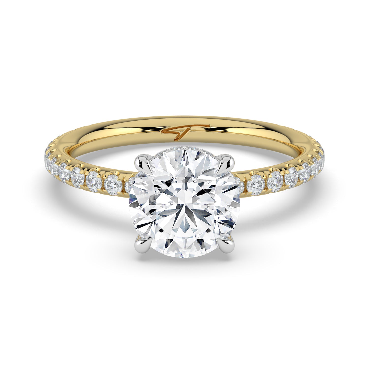 The Phoenix Ring - 2.00 ct. 4 Claw Round Solitaire with Hidden Halo & Pavé Band