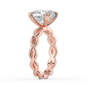The Elysande Ring – Cushion Solitaire with Braided Band in 14K White Gold and Rose Gold – The Jewel Concierge