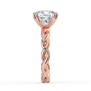 The Elysande Ring – Cushion Solitaire with Braided Band in 18K Rose Gold – The Jewel Concierge