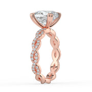 The Elysande Ring – Cushion Solitaire with Braided Pavé Band in 14K White Gold and Rose Gold – The Jewel Concierge