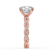 The Elysande Ring – Cushion Solitaire with Braided Pavé Band in 18K Rose Gold – The Jewel Concierge