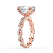The Elysande Ring – Emerald Solitaire with Braided Pavé Band in 14K White Gold and Rose Gold – The Jewel Concierge
