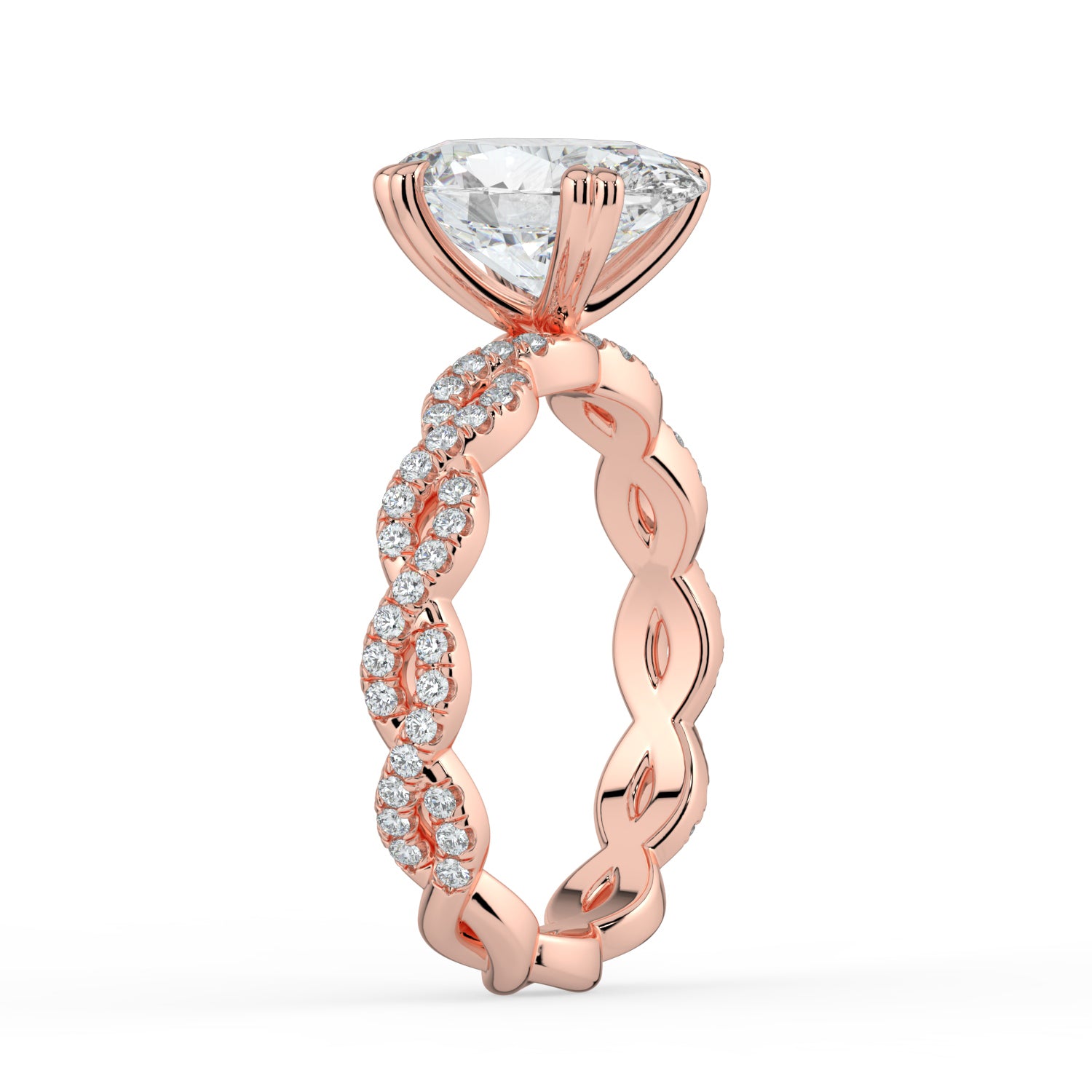 The Elysande Ring - Oval Solitaire with Braided Pavé Band